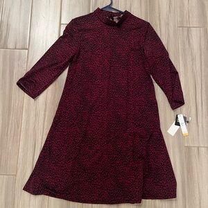 NWT: Elegant Long Sleeve Red and Black Patterned Dress (S)